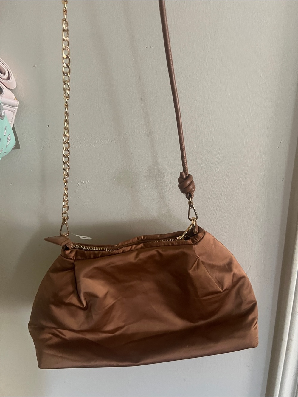 Women's Brown Shoulder Bag with Chain Strap